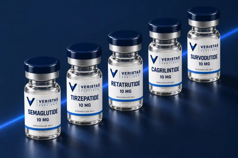 Semaglutide, tirzepatide, retatrutide, cagrilintide and survodutide research vials