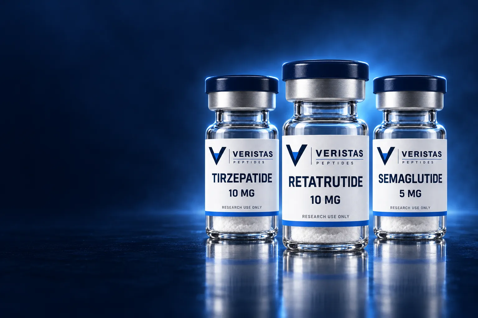 Veristas Peptides research vials: tirzepatide, retatrutide and semaglutide